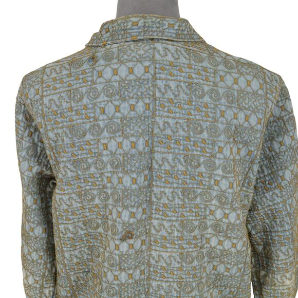 Click by Color Me Cotton Jacket Womens Medium Blue Denim Gold Embroidery Flaws - Picture 9 of 16